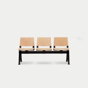 PLP-SSS Pila Beam Three Unit Seat Beam, Wooden Seat and Back