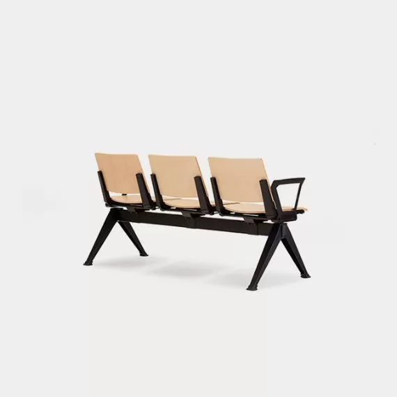 PLP-ASSSA Pila Beam Three Unit Seat Beam,  Wooden Seat and Back