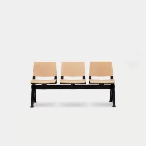 PLP-SSS Pila Beam Three Unit Seat Beam, Wooden Seat and Back