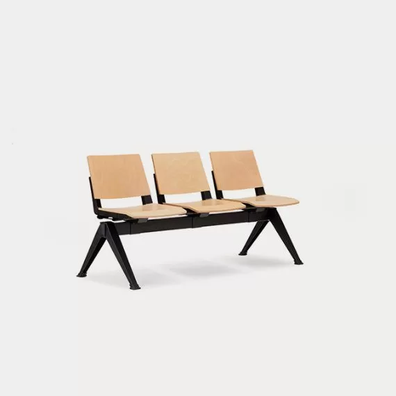 PLP-SSS Pila Beam Three Unit Seat Beam, Wooden Seat and Back