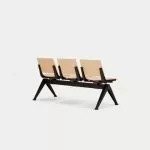 PLP-SSS Pila Beam Three Unit Seat Beam, Wooden Seat and Back