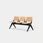 PLP-SSS Pila Beam Three Unit Seat Beam, Wooden Seat and Back