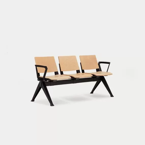 PLP-ASSSSA Pila Beam Four Unit Seat Beam, With Arms, Wooden Seat and Back